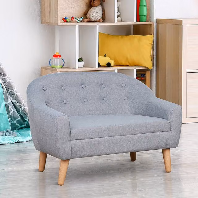 HOMCOM Kids Mini Sofa in Grey with Upholstered Wood Frame