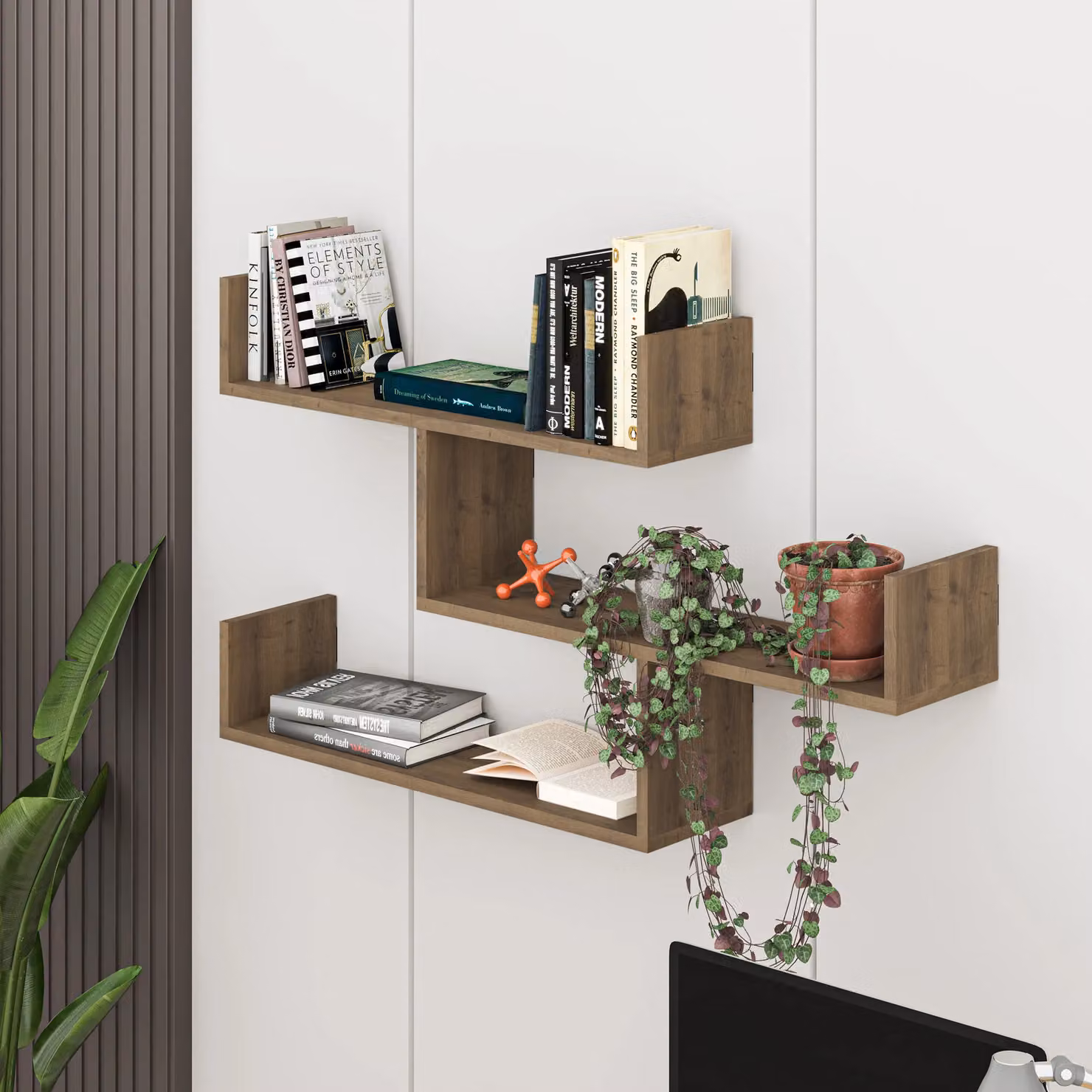 Decortie Tibet Wall Mounted Modern Bookcase Display Unit in Brown, Width: 120 cm – 2