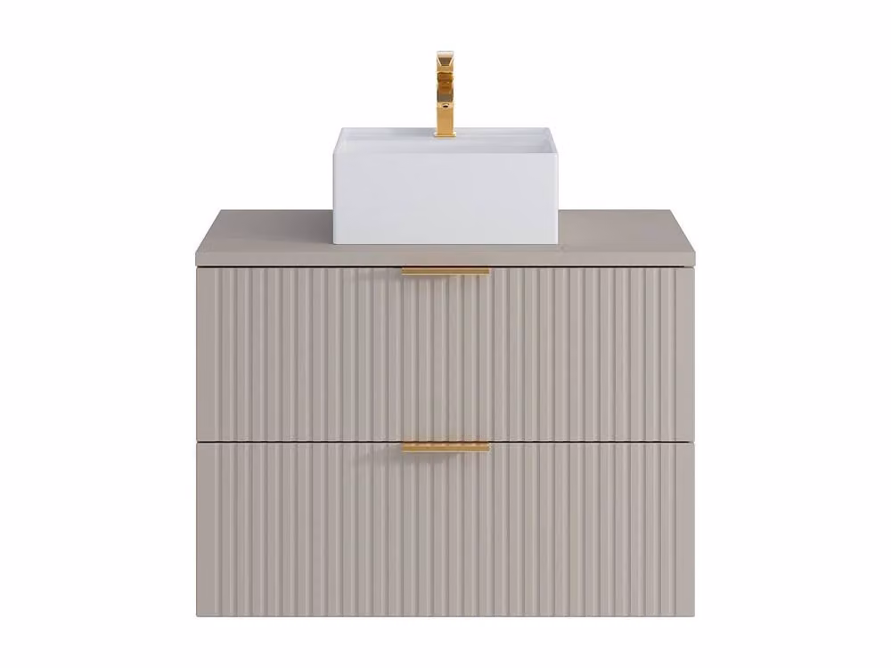 Vente-unique Suspended Striped Bathroom Vanity Unit with Square Countertop Basin in Beige – 2
