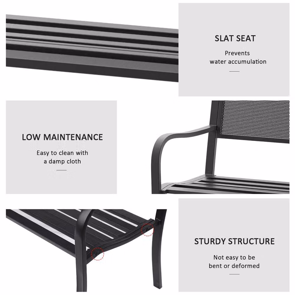 OUTSUNNY 2 Seater Metal Garden Bench in Black – 4