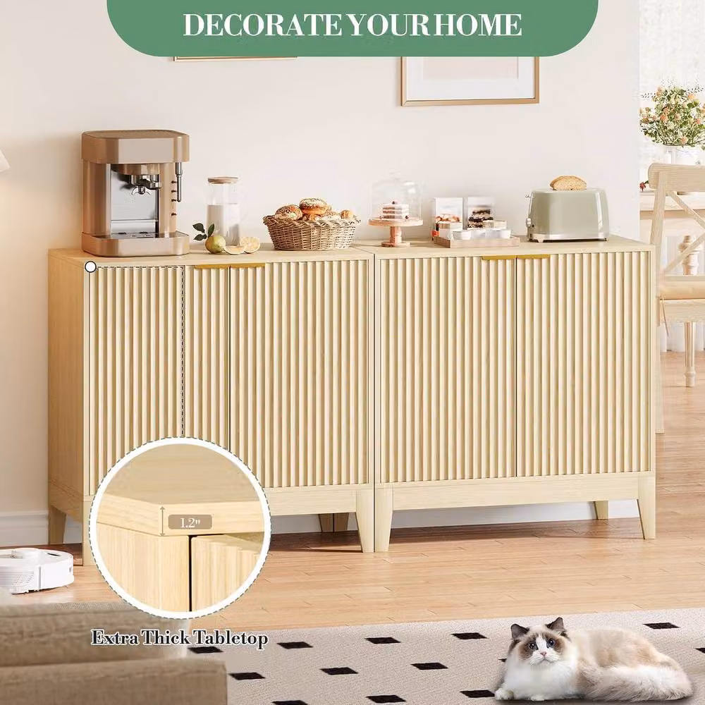 London Boutique Modern Fluted Sideboard Cabinet in Beige Oak, W/D/H: 80 x 40 x 80 cm – 4