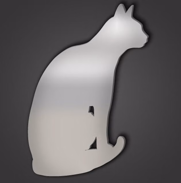 Abyssinian Cat Style 8 Silver Acrylic Pet Mirror, Width: 45.1 cm