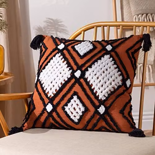 Furn Aquene Cotton Tufted Tasselled Square Cushion in Red, White or Black, W/D/H: 50 x 50 x 50 cm – 4