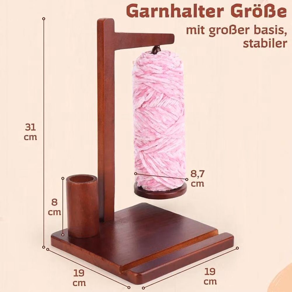 FLAVORA Brown Wooden Multi-Functional Rotating Yarn Holder and Phone Stand, W: 50.0 cm x H: 19.0 cm – 5