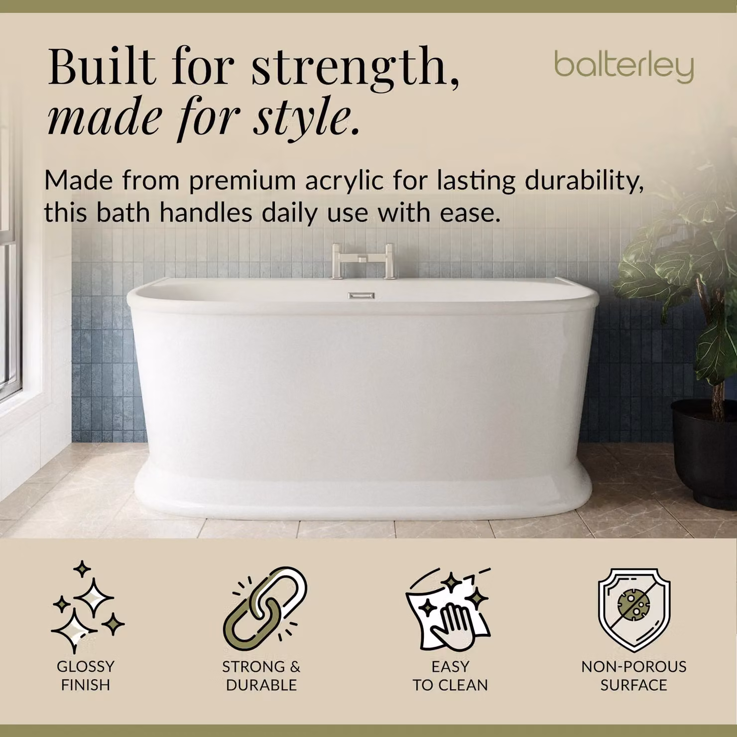 Balterley White Rectangular Acrylic Freestanding Bath W/D/H: 170 cm x 78 cm x 60 cm – 2