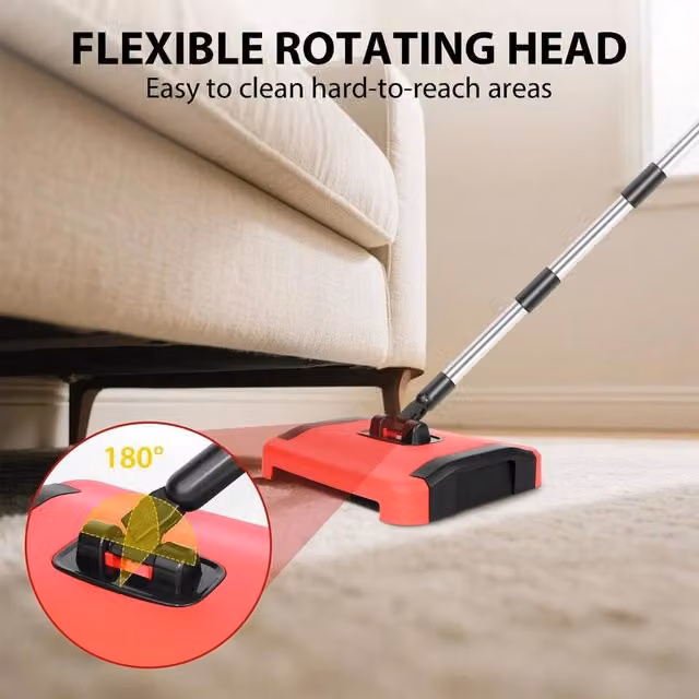EONLION Manual Carpet Sweeper and Floor Duster Broom in Red, 100 cm