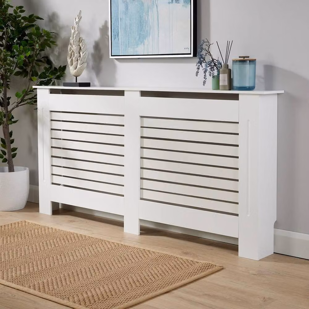FORGEVIO White Wooden MDF Radiator Cover Wall Cabinet with Slatted Shelf, H 172.0 cm x W 81.5 cm x D 19.0 cm – 2