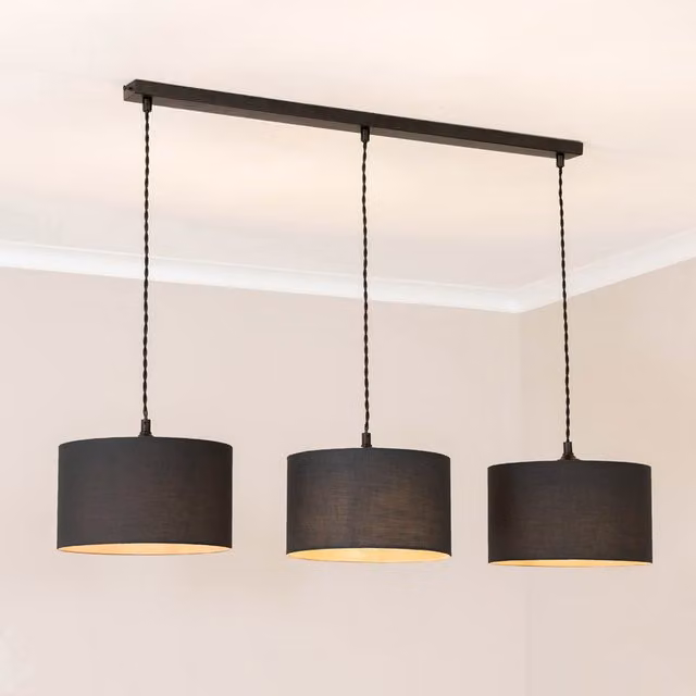 ValueLights Reni Matte Black 3 Drop Bar Ceiling Pendant Light with LED Bulbs