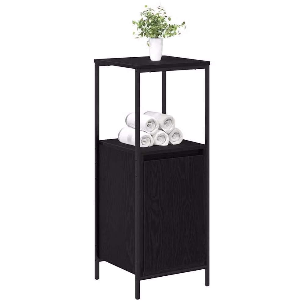 Berkfield Home Modern Black Oak Bathroom Cabinet with Shelves and Hinged Doors, W/D/H: 36 x 35 x 95 cm – 4