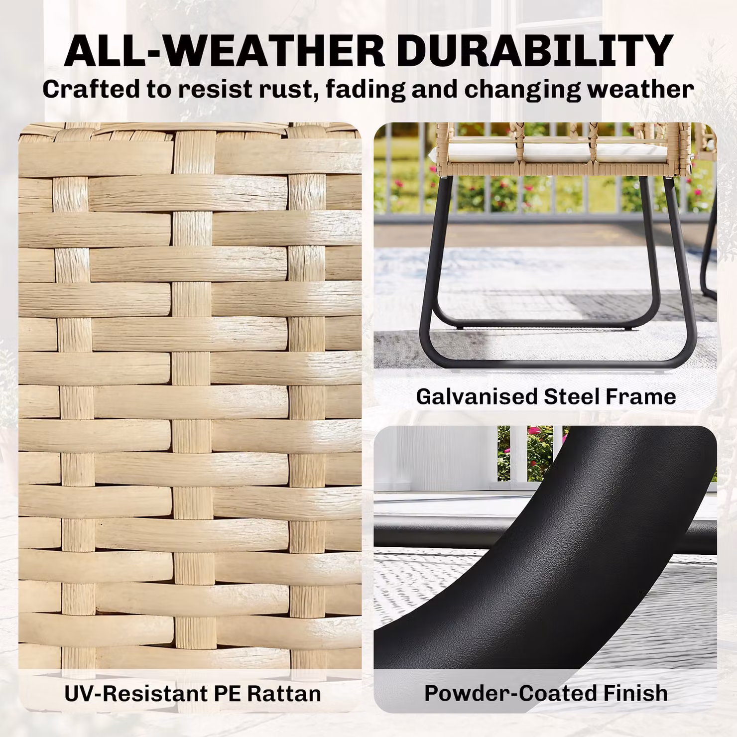 Outsunny 4 Piece Rattan Garden Furniture Set with Beige Upholstered Cushions, 2 Seater Sofa, Armchairs and Coffee Table – 3