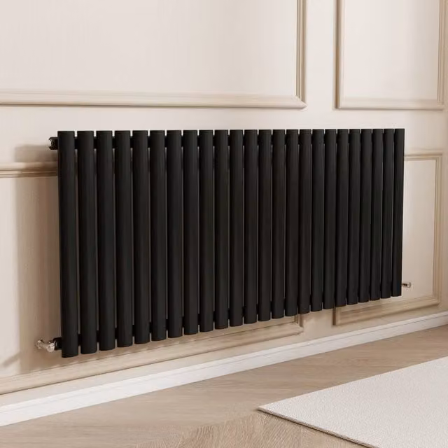 Banyetti Orva Black Horizontal Single Oval Column Radiator, W/H: 60.0 x 141.6 cm