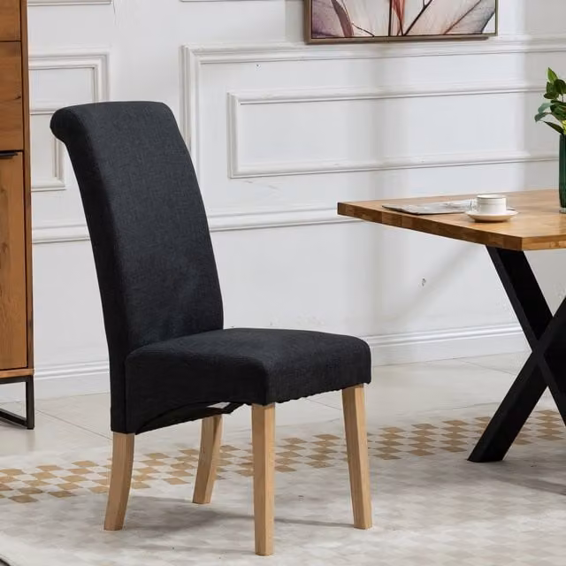 Artemis Home Rimini Set of 2 Black Fabric Dining Chairs with Upholstered Wood Frame