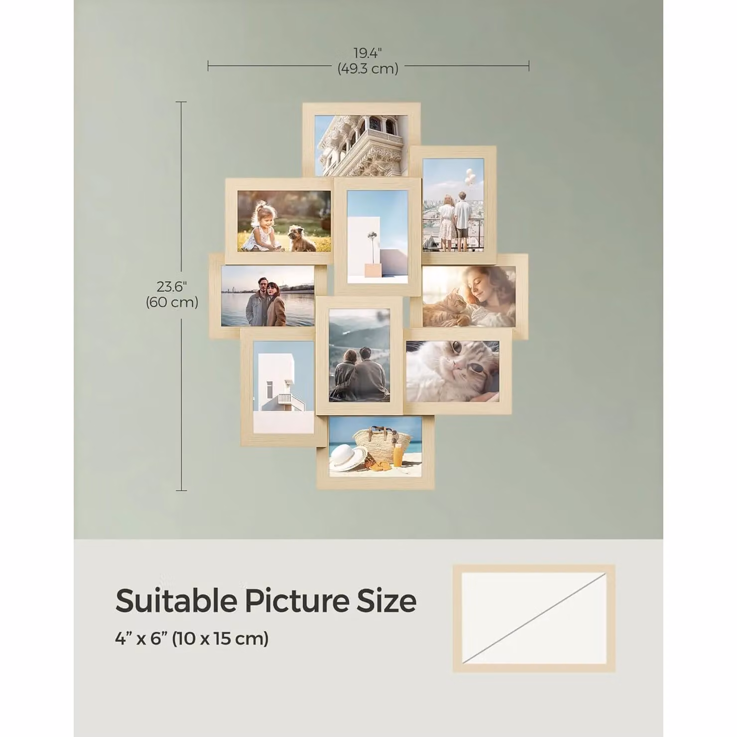 SONGMICS Wall Photo Gallery Display Set in Beige and Sand for 10x15 cm Photos – 2