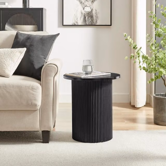 FurnitureboxUK Penrose Round Wood Effect Side Table in Black – 1