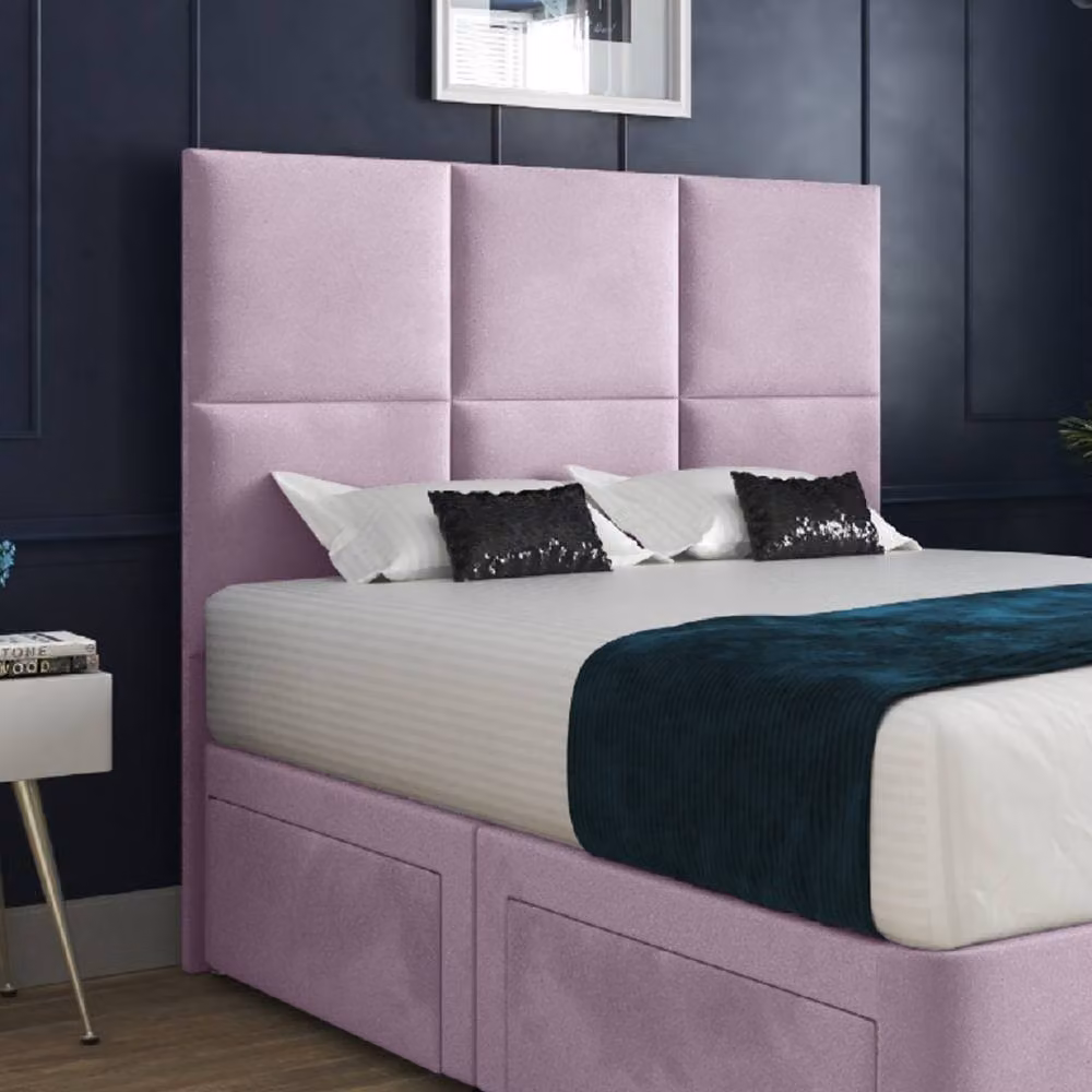 Casani Goostrey Pink Velvet Upholstered Divan Bed Frame with Floorstanding Geometric Headboard and Drawers, W/D/H: 120 x 200 x 137 cm – 4