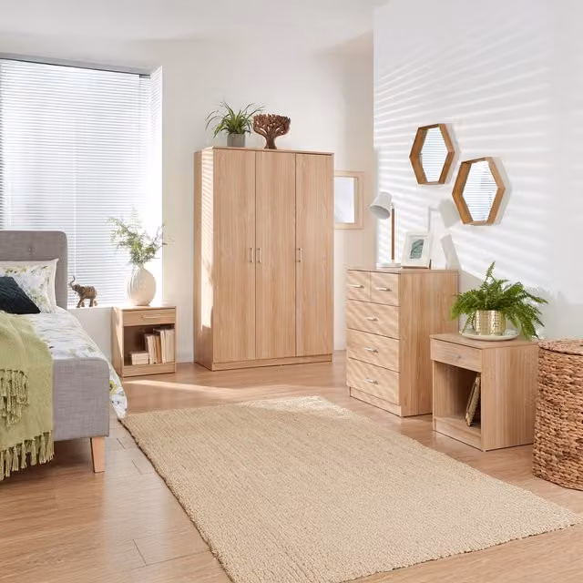 GFW Panama 4 Piece Modern Oak Wood Dining Set in Brown