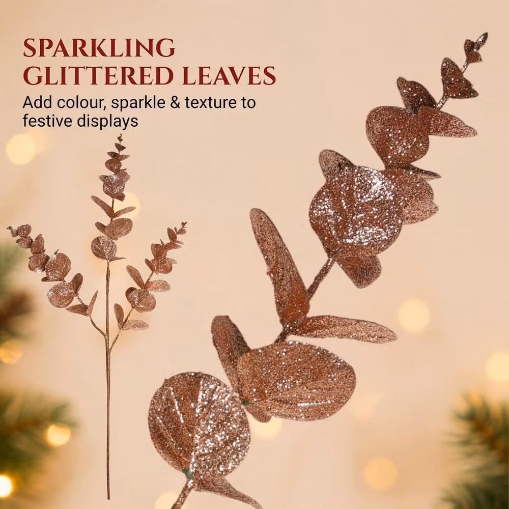 Shatchi Gold Glitter Artificial Eucalyptus Christmas Tree Picks, 12 Pack, Height: 55 cm – 5