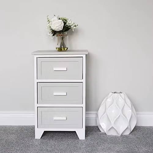 JVL Abingdon 3 Drawer Willow Storage Unit in White or Grey, W/D/H: 57 x 35 x 27 cm – 2