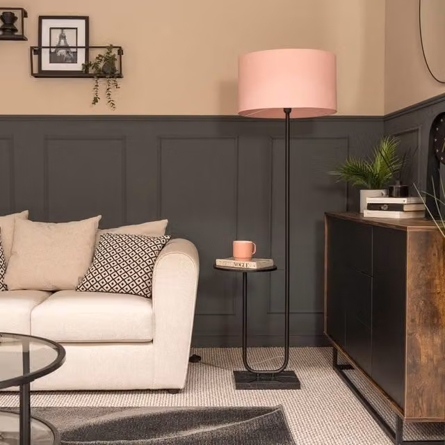 ValueLights Black Marble Base Floor Lamp with Blush Pink Fabric Shade – 2