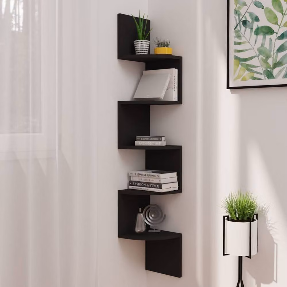 Berkfield Home Black Wall Mounted Corner Shelf in Engineered Wood, W/D/H: 19 x 19 x 123 cm – 2