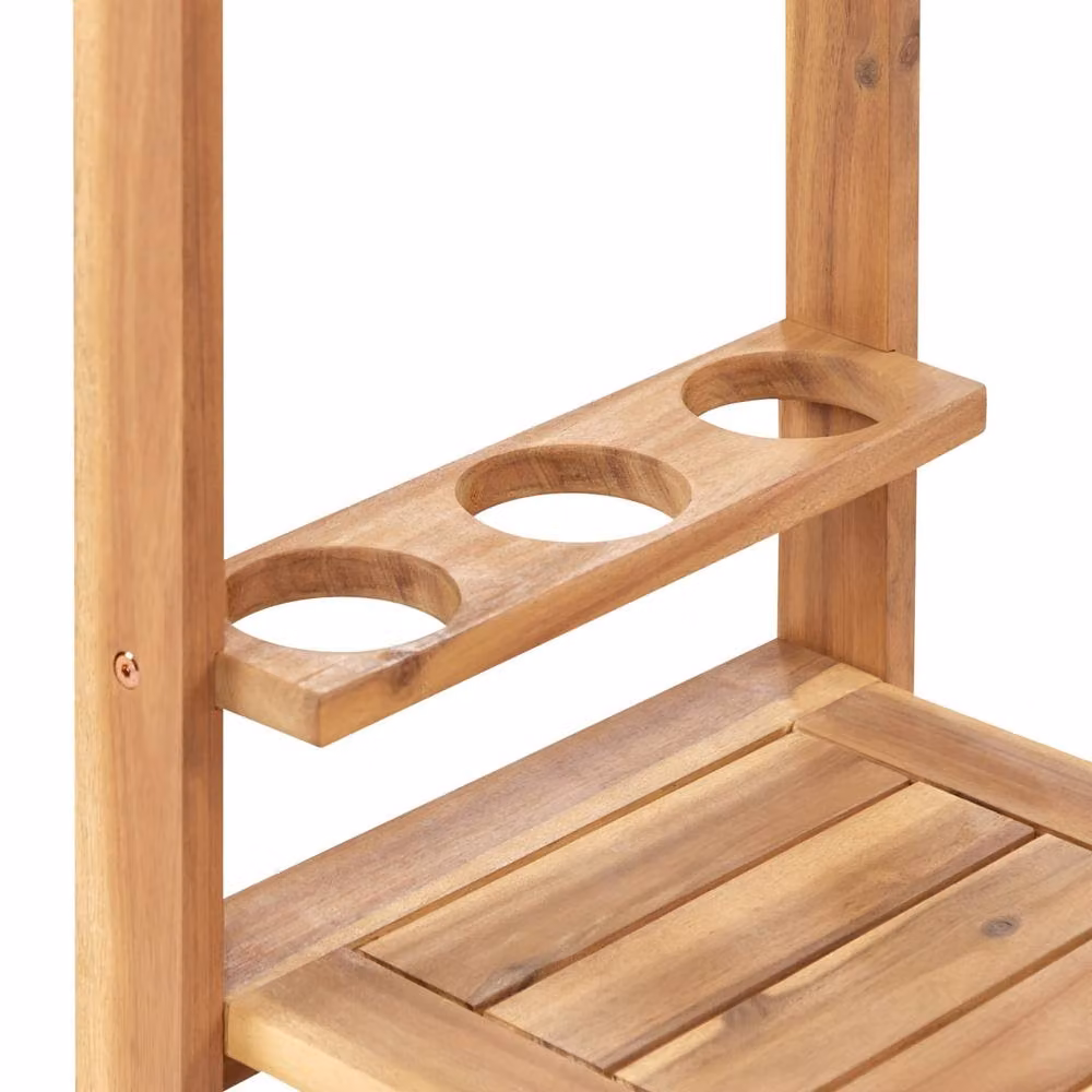 Wyld and Coco Garden Serving Cart, 2-Tier Brown Acacia Wood Wheeled Trolley, W: 90 cm, D: 47 cm, H: 74 cm – 4