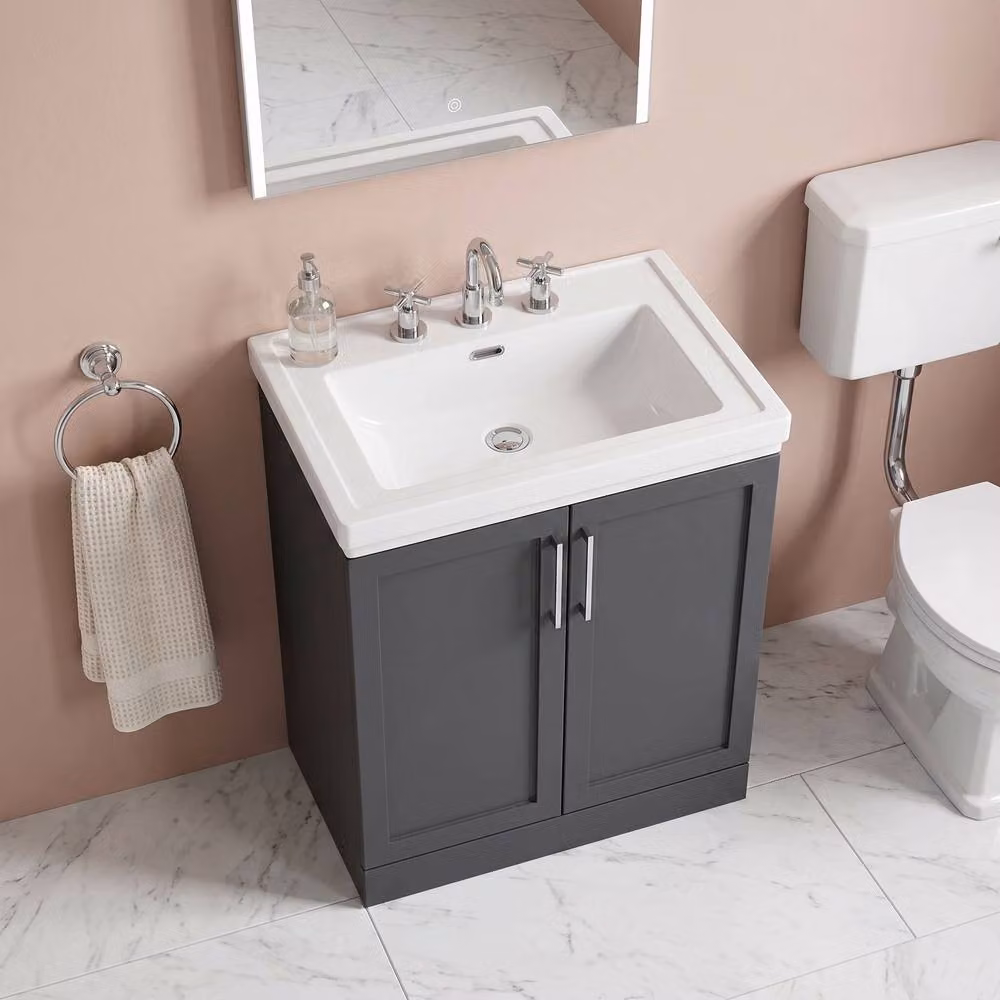 Balterley Stonnall 2 Door Dark Grey Matt Vanity Unit and 3TH Fireclay Basin, Width: 80 cm – 2