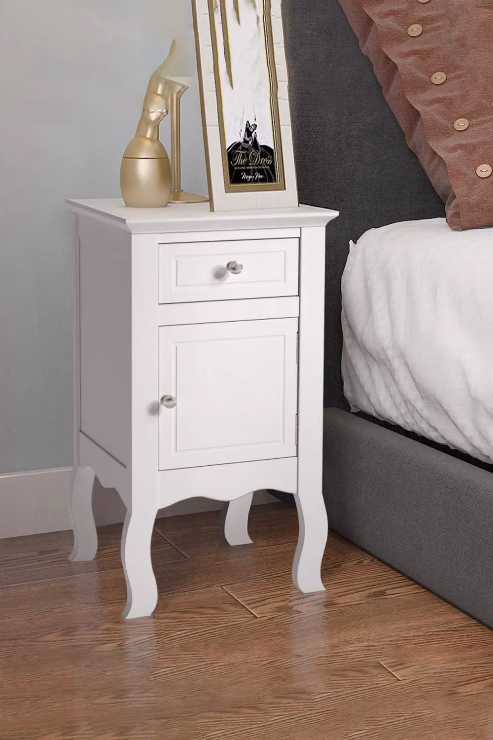 Living and Home Wooden Bedside Table with Drawer in White – 3