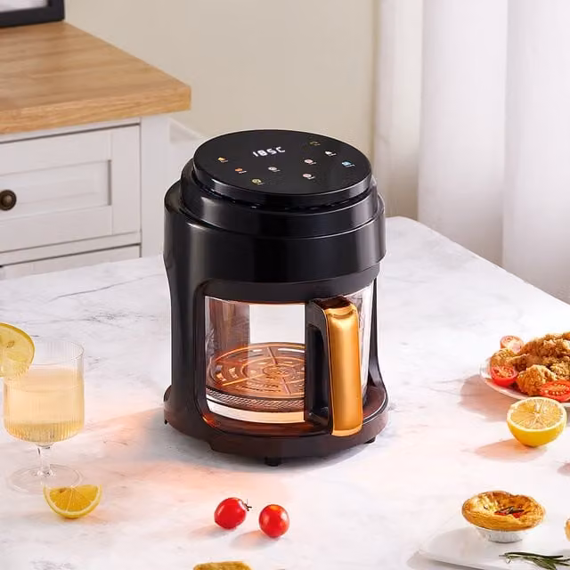 Livingandhome 2.2L Black Air Fryer with Transparent Basket and Digital Display