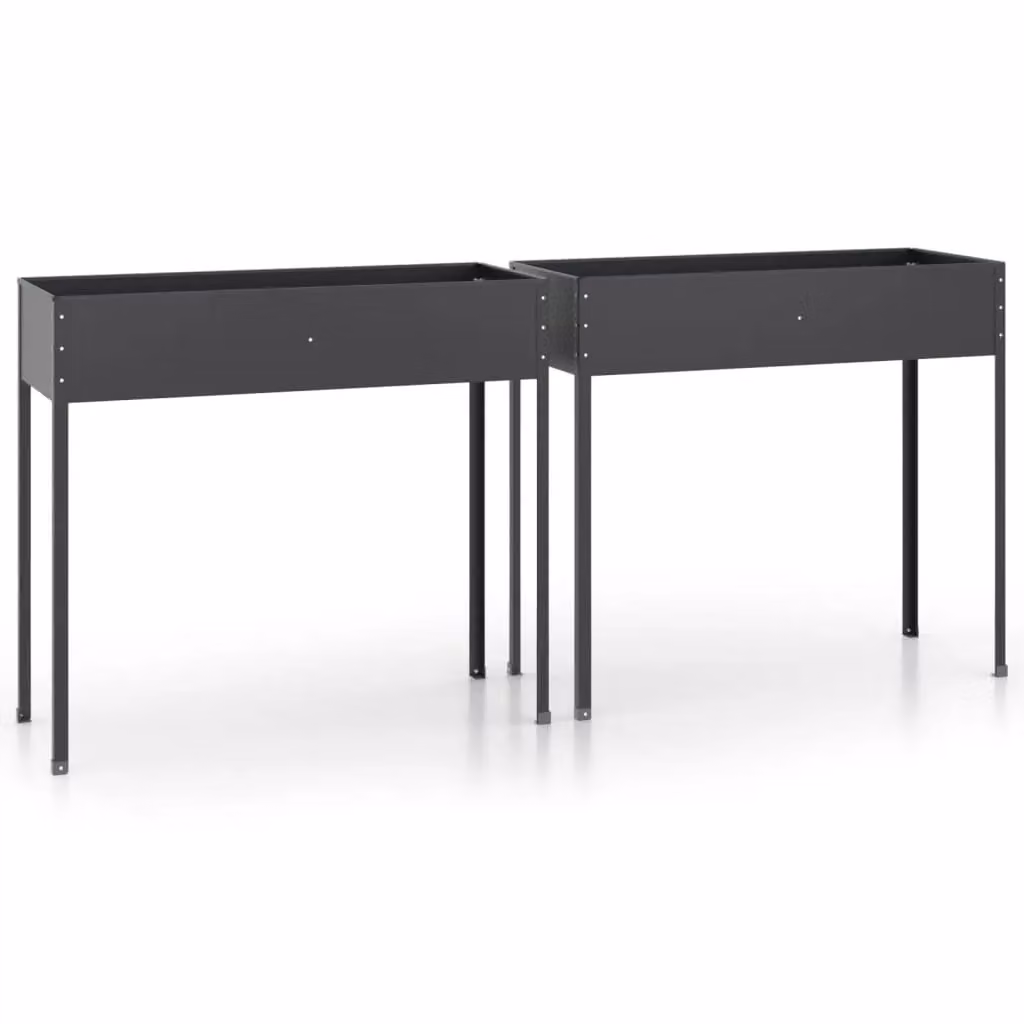 Berkfield Home Garden Anthracite and Black Galvanised Steel Planters, Set of 2 – 2