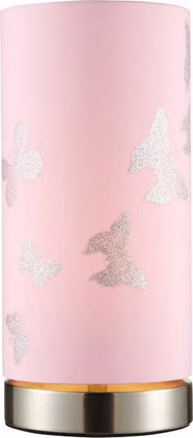 Litecraft Glow Butterfly Cylinder LED Table Lamp in Pink and Silver