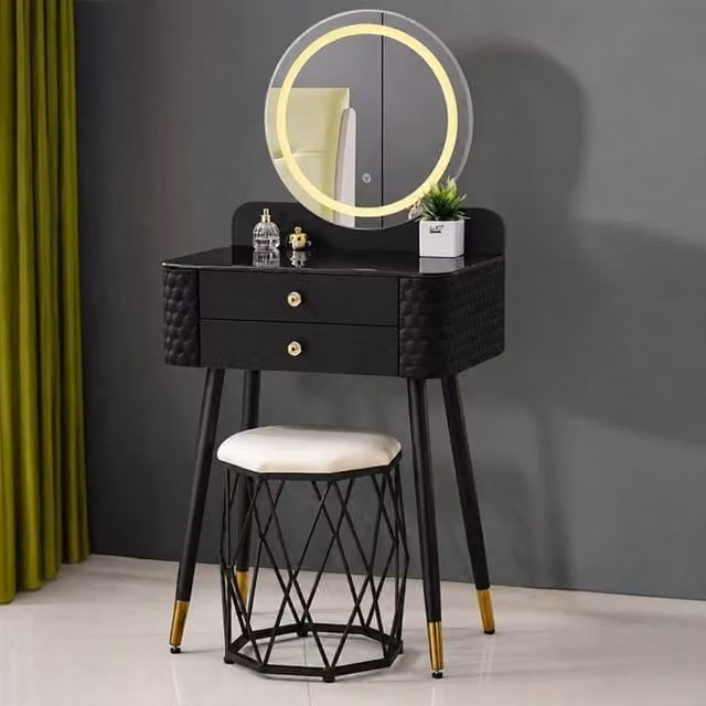 Sliding Wardrobes 4U Modern Dressing Table with LED Mirror and Stool Set in Black and Gold, W/D/H: 60 x 50 x 127 cm – 1