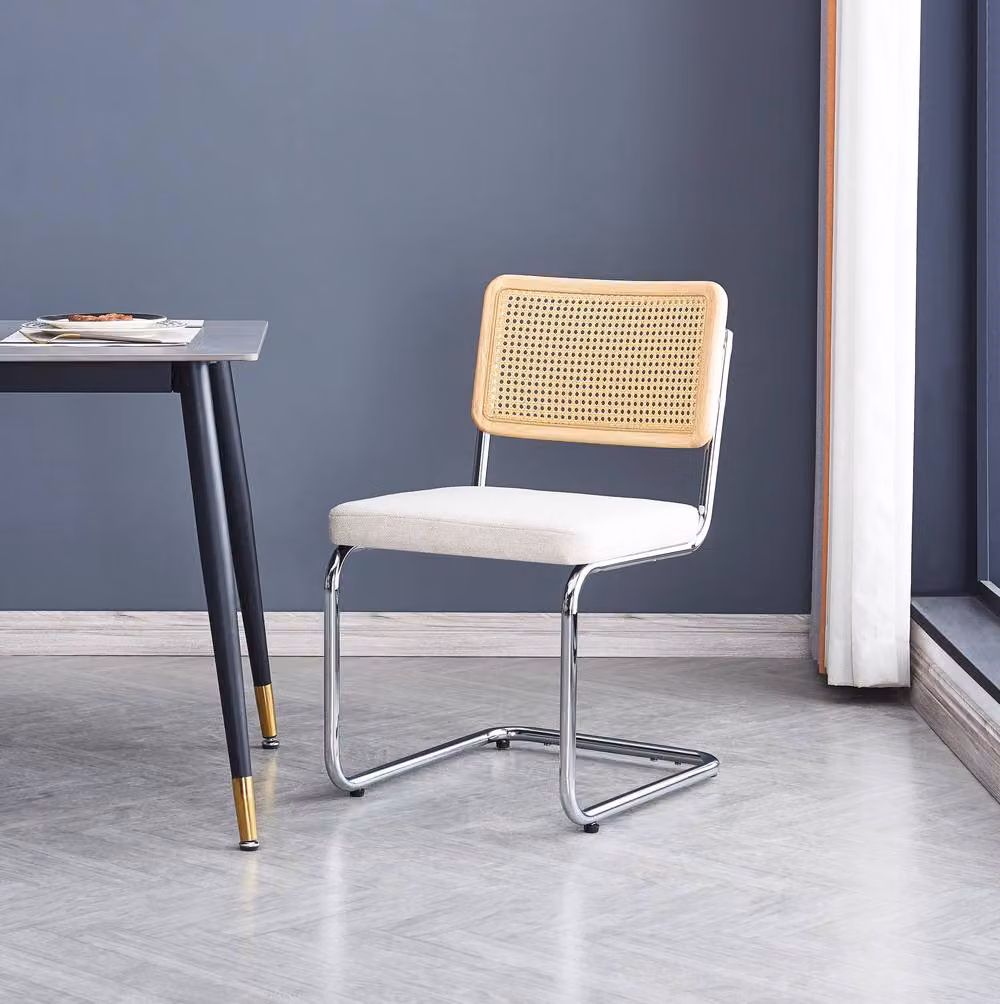 Nordlys Set of 2 Industrial Metal and Cane Rattan Dining Chairs in Beige and Black – 2