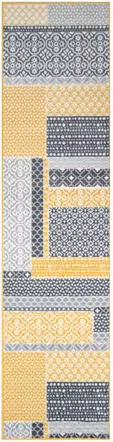 Kukoon Boho Striped Geometric Runner Rug in Yellow Ochre and Grey, W: 60 cm, L: 240 cm – 1