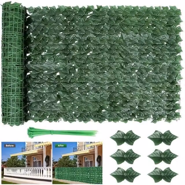 NESTLUNE Artificial Green Garden Hedge Privacy Wall, W: 100 cm, H: 15 cm
