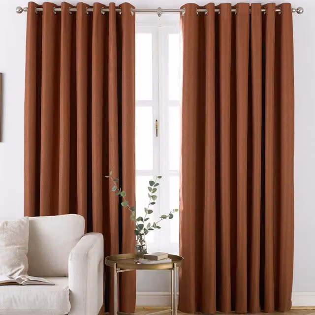 Furn Moon Premium Thermal Blackout Eyelet Curtains in Orange, Width: 66 cm, Drop: 137 cm – 1