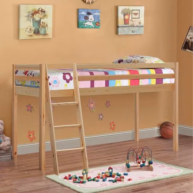 Comfy Living Single Mid Sleeper Bed with Slide in Sand and Beige Solid Wood, H 128 cm, W/D: 90 x 190 cm