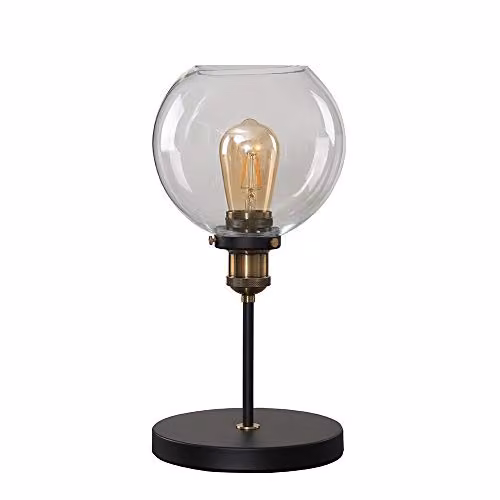 MiniSun Industrial Steampunk Style Black and Gold Table Lamp with Transparent Glass Sphere Shade