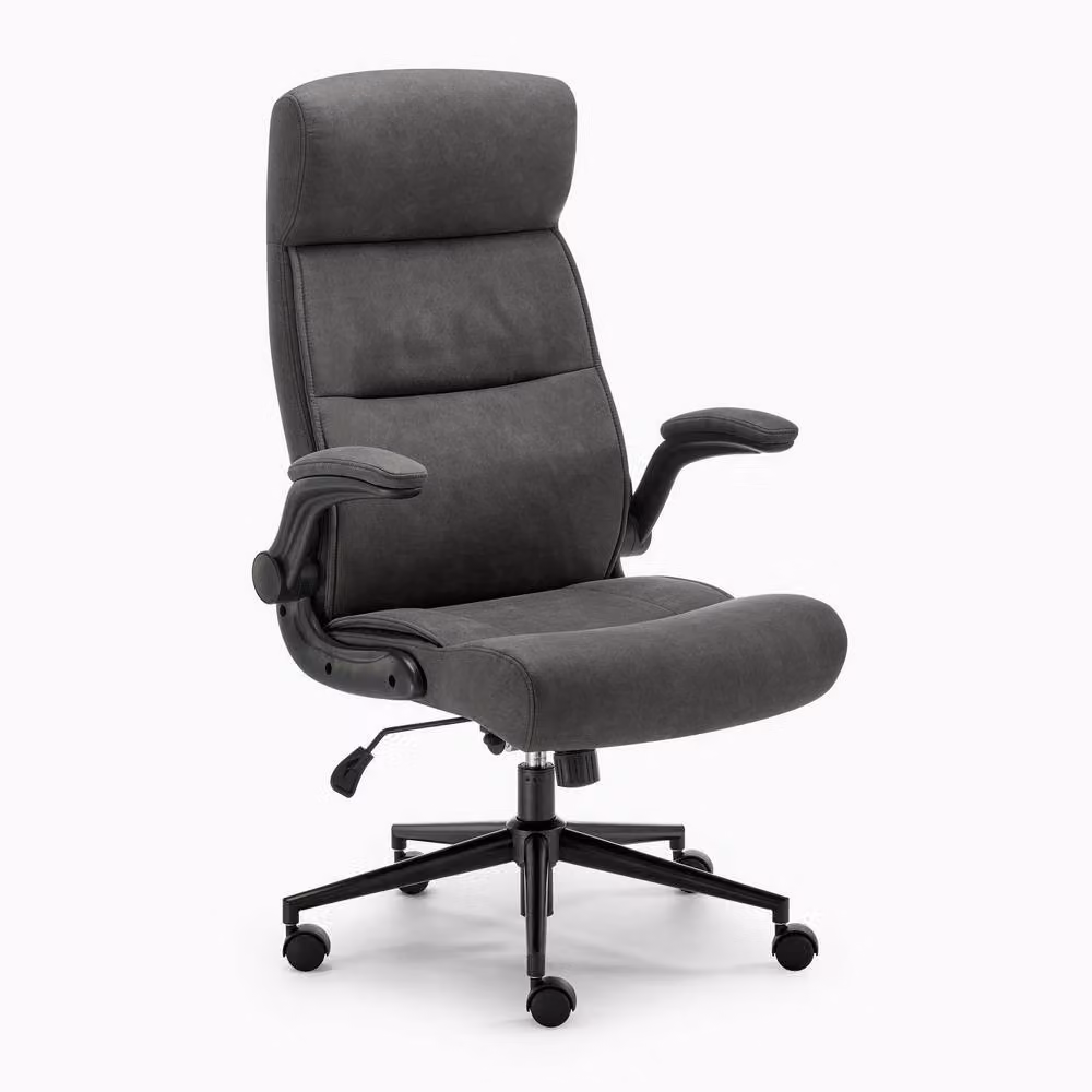 FurnitureboxUK Greer Black Faux Leather Executive Swivel Office Chair with Headrest and Armrests – 2