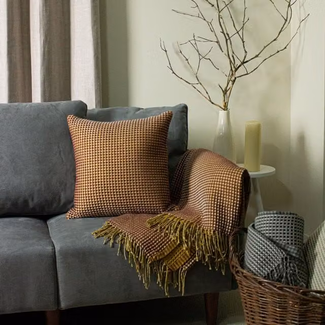 Furn Rowan Waffle Knitted Square Cushion in Orange and Multicolour, W/D/H: 45 x 45 x 45 cm