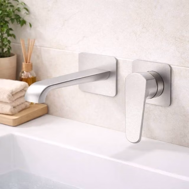 Bathroom Kingdom Montana Chrome Wall Mounted Basin Filler Tap in Silver