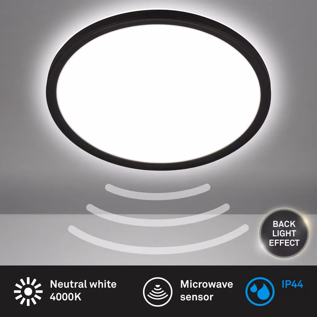 BRILONER LED Ceiling Lamp with Motion Detector, IP44, Black, W/D/H: 29 x 29 x 3 cm – 2