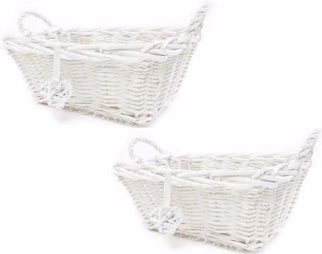 Topfurnishing White Shabby Chic Wicker Rectangle Kitchen Fruit Storage Basket, Width: 18 cm