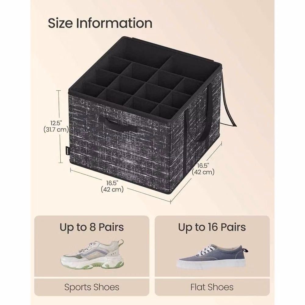 The Bazaarist Set of 2 Fabric Shoe Storage Bins with Transparent Lids, Black – 3