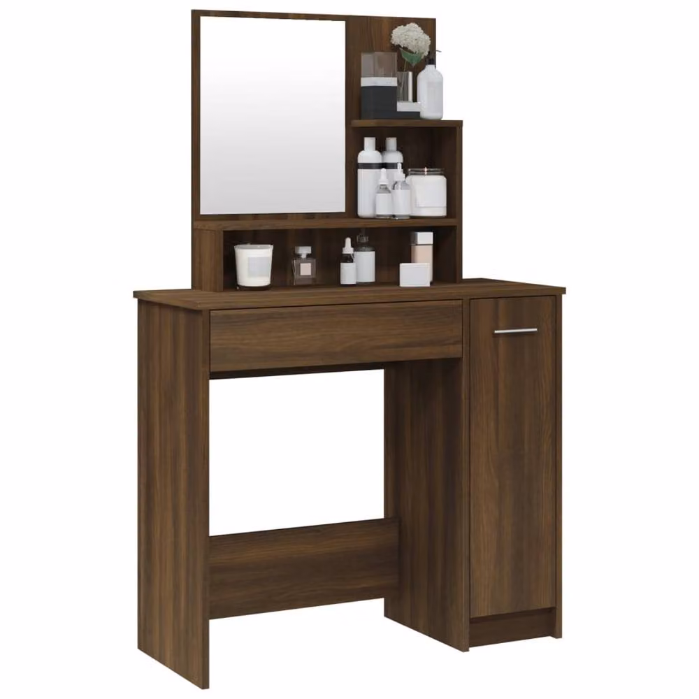 Berkfield Home Classic Dressing Table with Mirror in Brown Oak, W/D/H: 86.5 x 35 x 136 cm – 3