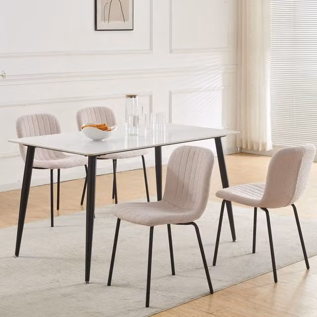 MCC Direct Bella Luxe Set of 4 Teddy Faux Fur Dining Chairs in Pink with Bouclé Fabric and Metal Legs