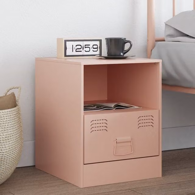 Berkfield Home Pink Metal Bedside Cabinet W/D/H: 34.5 x 39 x 44 cm