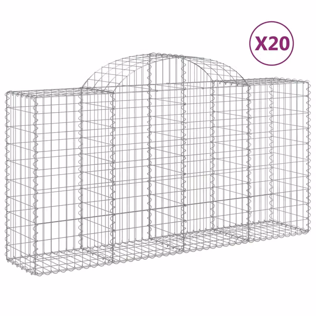 Berkfield Home Arched Gabion Baskets, 20 Pieces, Silver Galvanised Steel, W: 200 cm, D: 50 cm, H: 100-120 cm – 2
