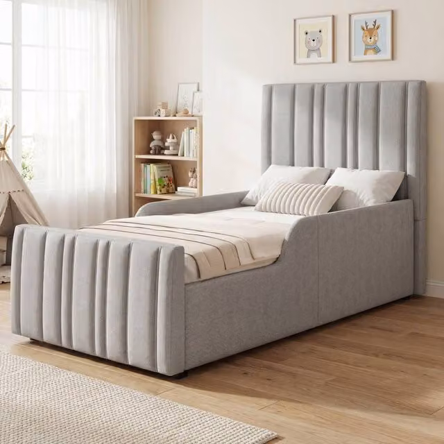 Merax 3ft Single Linen Upholstered Ottoman Storage Bed Frame in Grey, W/D/H: 90 x 190 cm