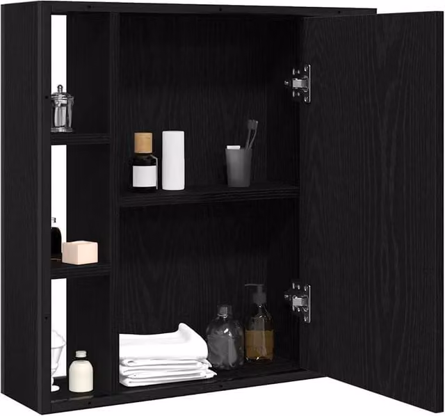 Berkfield Home Black Modern Bathroom Mirror Cabinet with Hinged Glass Doors, W/D/H: 60 x 16 x 60 cm
