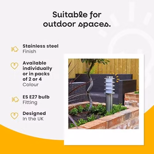 ValueLights Wharf Set of 2 Stainless Steel Outdoor Ground Post Bollard Lights in Silver – 3